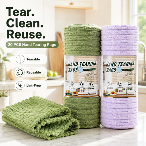 Halemir 20-Pack Tear-Off Reusable Cleaning Cloths – Super Absorbent, Lint-Free & Streak-Free for Kitchen, Glass, Car & More ✨
