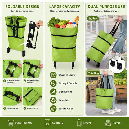 Halemir 2-in-1 Foldable Shopping Trolley Bag with Wheels