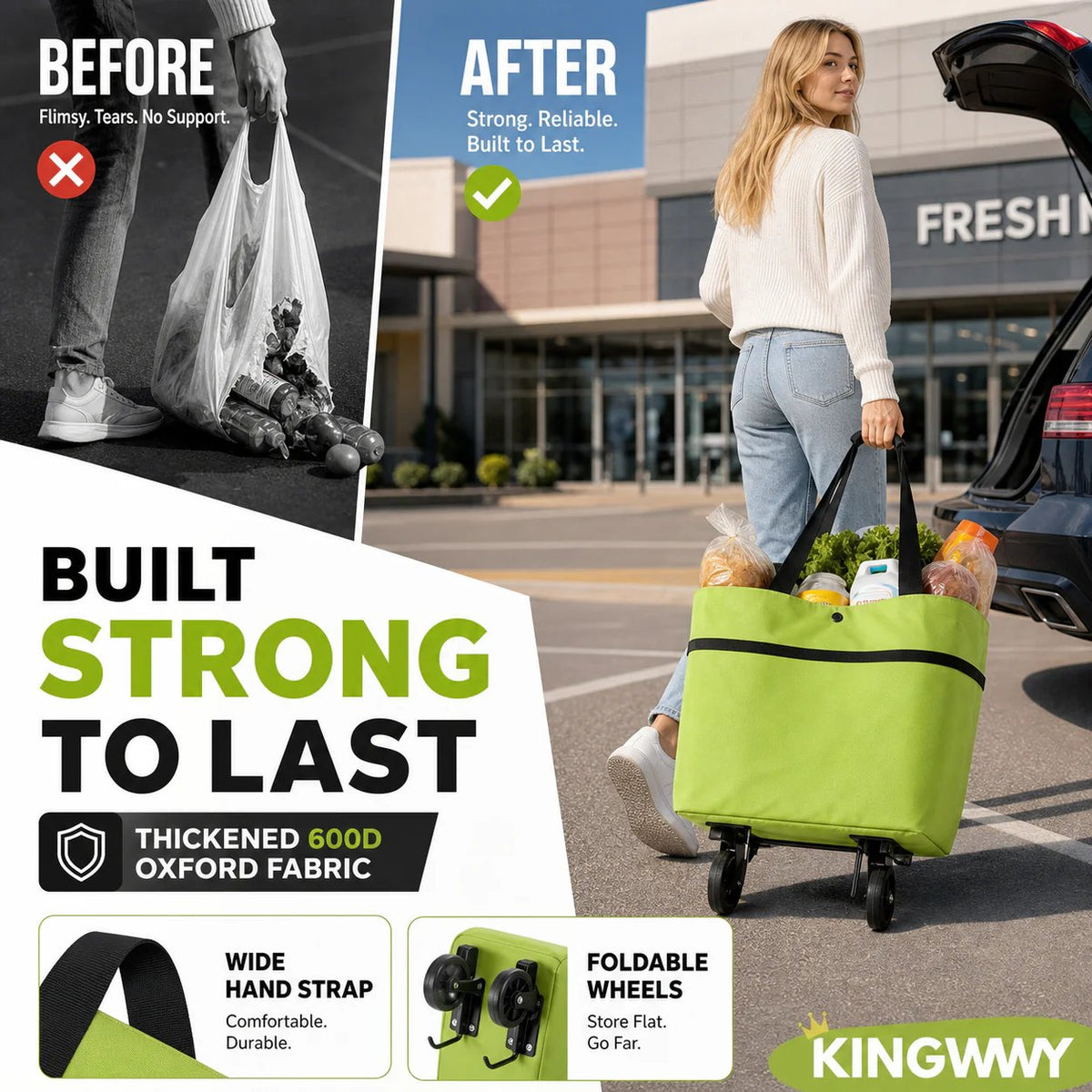 Halemir 2-in-1 Foldable Shopping Trolley Bag with Wheels