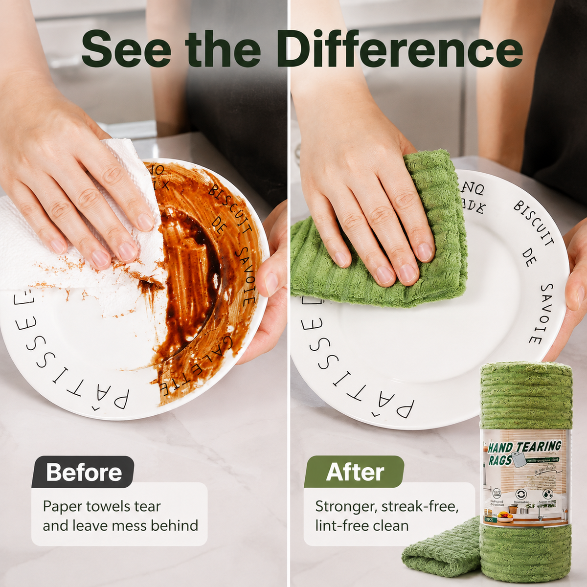 Halemir 20-Pack Tear-Off Reusable Cleaning Cloths – Super Absorbent, Lint-Free & Streak-Free for Kitchen, Glass, Car & More ✨