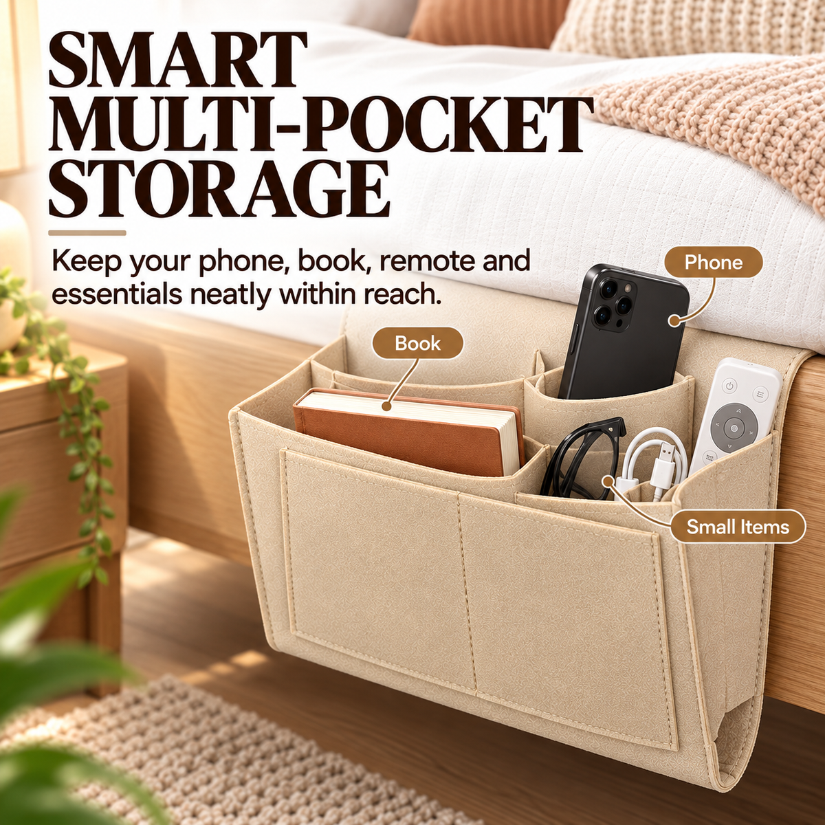 Halemir Bedside Hanging Organizer – Keep Essentials Within Reach