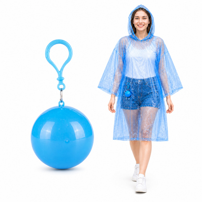Halemir Portable Rain Poncho Ball – Waterproof Hooded Raincoat with Clip-On Case
