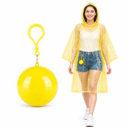 Halemir Portable Rain Poncho Ball – Waterproof Hooded Raincoat with Clip-On Case