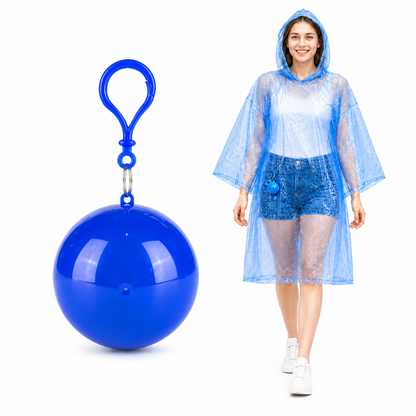 Halemir Portable Rain Poncho Ball – Waterproof Hooded Raincoat with Clip-On Case