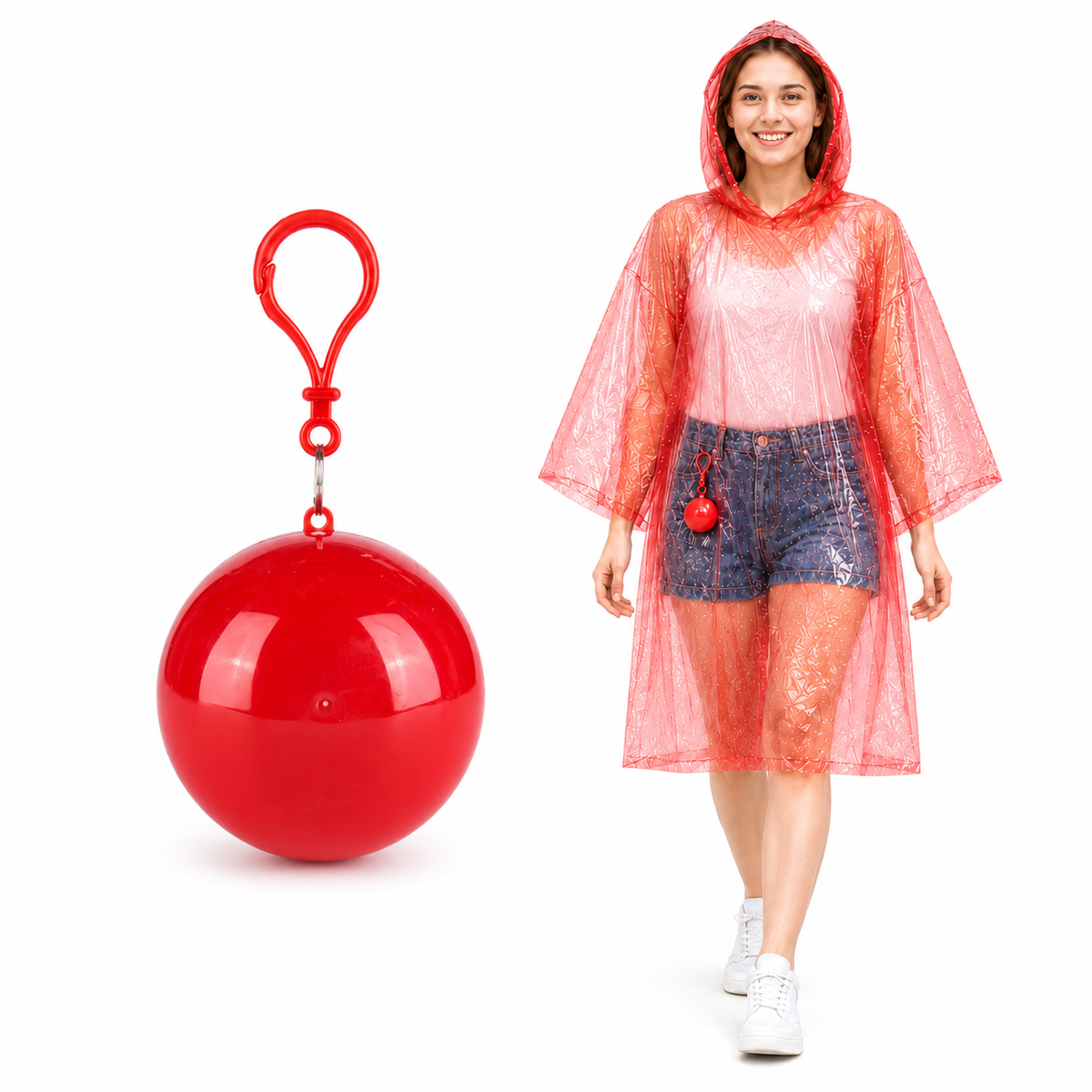 Halemir Portable Rain Poncho Ball – Waterproof Hooded Raincoat with Clip-On Case