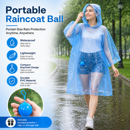 Halemir Portable Rain Poncho Ball – Waterproof Hooded Raincoat with Clip-On Case