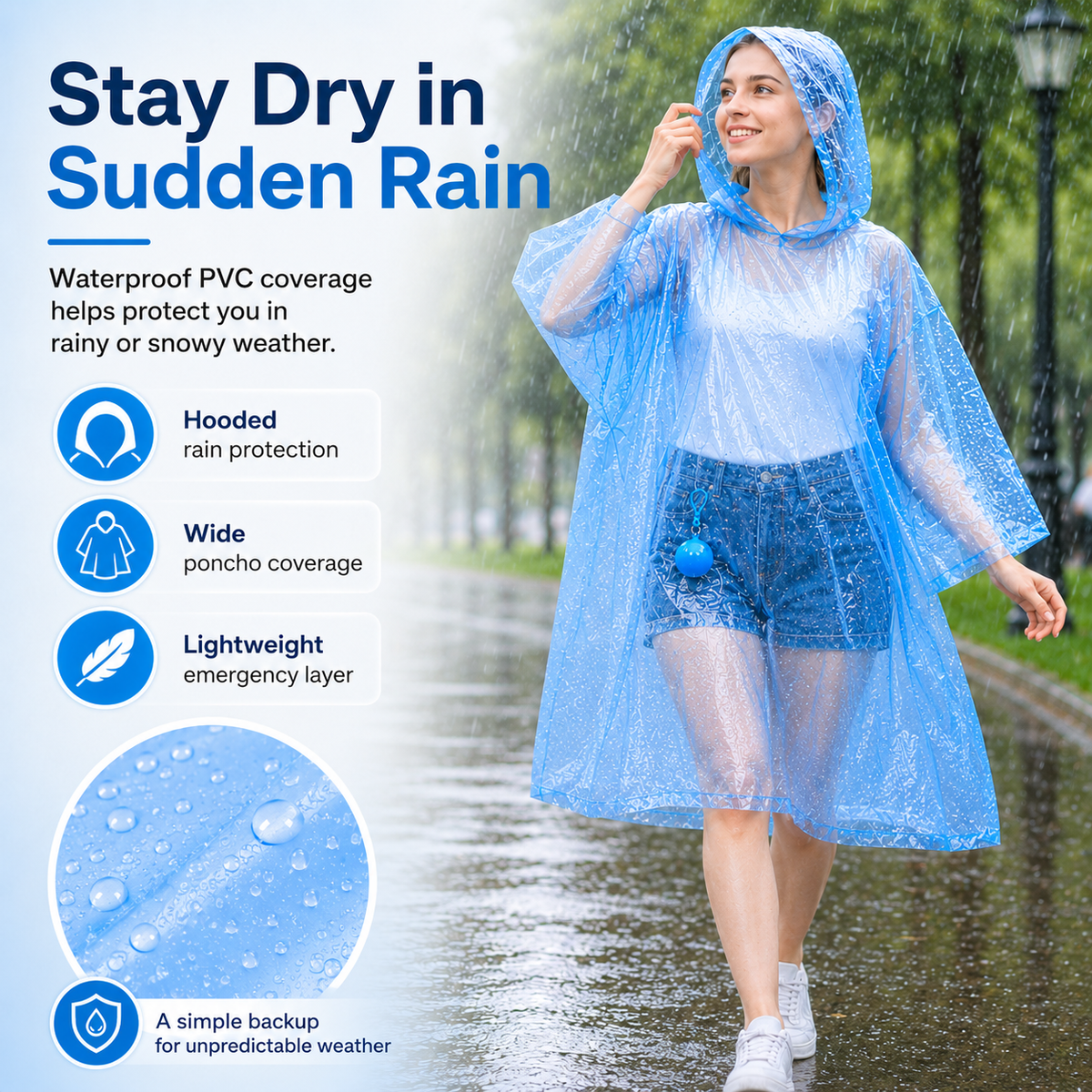 Halemir Portable Rain Poncho Ball – Waterproof Hooded Raincoat with Clip-On Case
