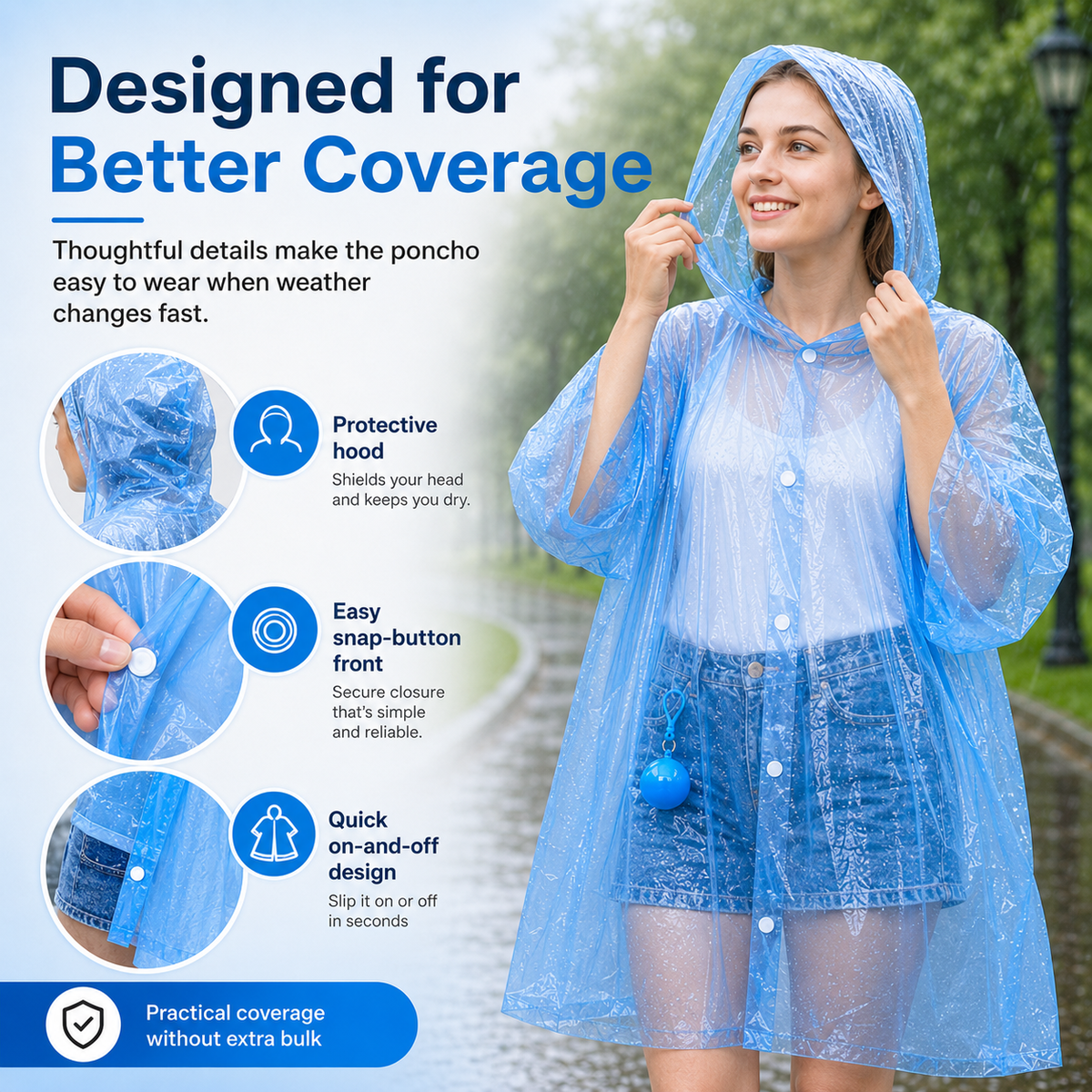 Halemir Portable Rain Poncho Ball – Waterproof Hooded Raincoat with Clip-On Case