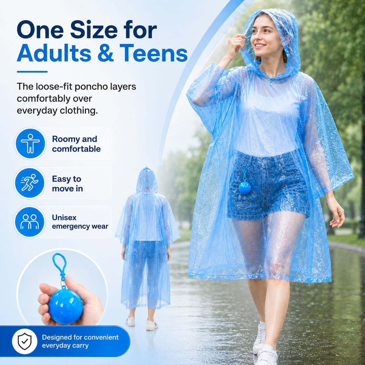 Halemir Portable Rain Poncho Ball – Waterproof Hooded Raincoat with Clip-On Case