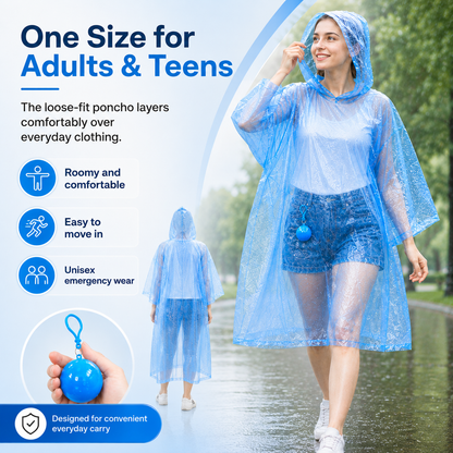 Halemir Portable Rain Poncho Ball – Waterproof Hooded Raincoat with Clip-On Case