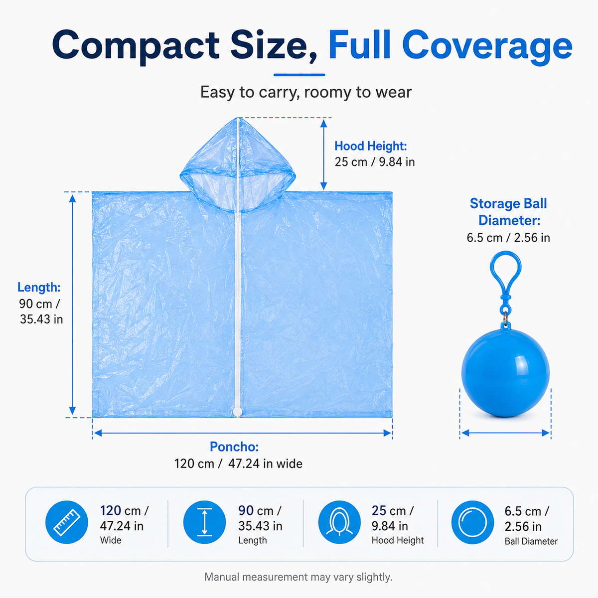 Halemir Portable Rain Poncho Ball – Waterproof Hooded Raincoat with Clip-On Case