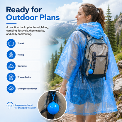 Halemir Portable Rain Poncho Ball – Waterproof Hooded Raincoat with Clip-On Case
