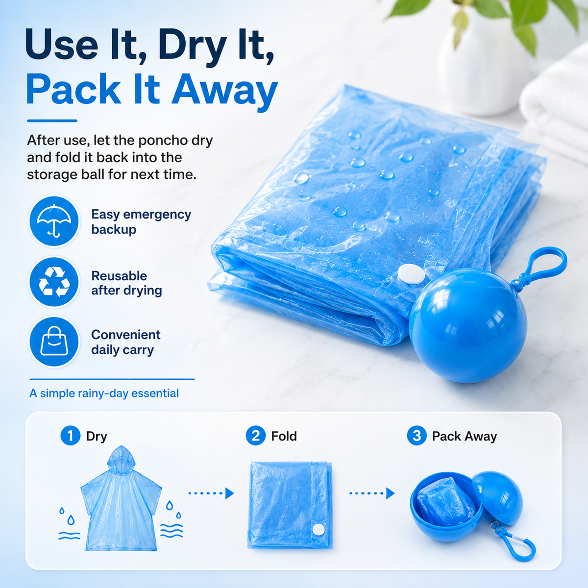 Halemir Portable Rain Poncho Ball – Waterproof Hooded Raincoat with Clip-On Case